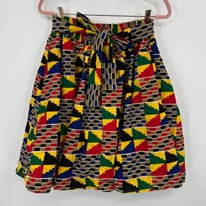 Karachic by NF Vibrant African Print Midi Skirt Bow Tie Elastic‎ Waist One Size
